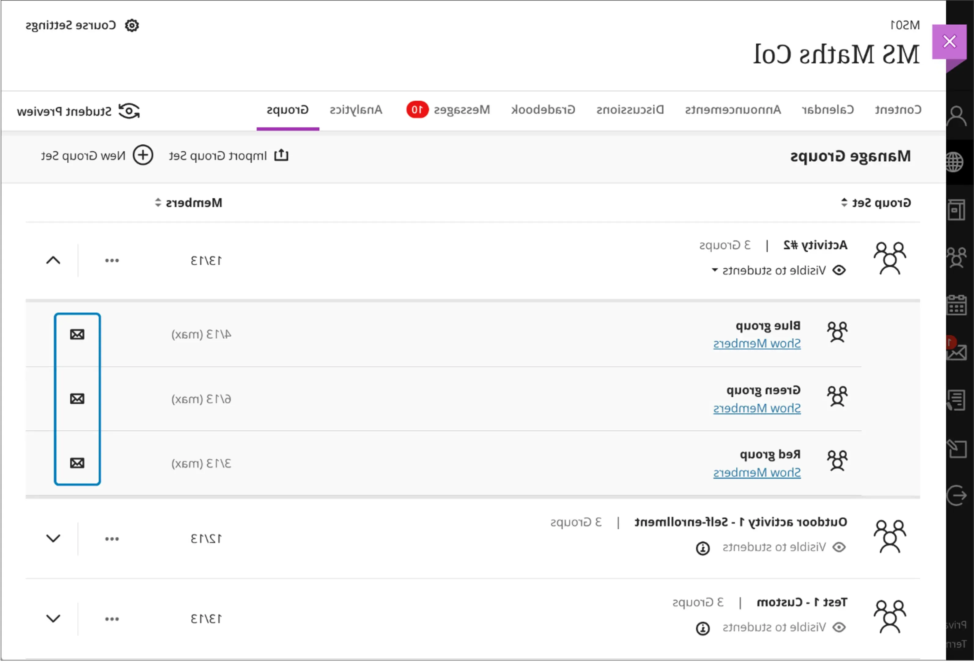 Instructor view - button to draft/send a message to specific groups.